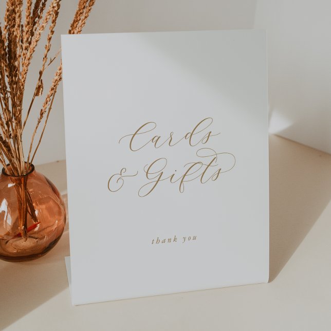 Elegante Gold Script Cards und Geschenke Pedestal- Sockelschild (Von Creator hochgeladen)