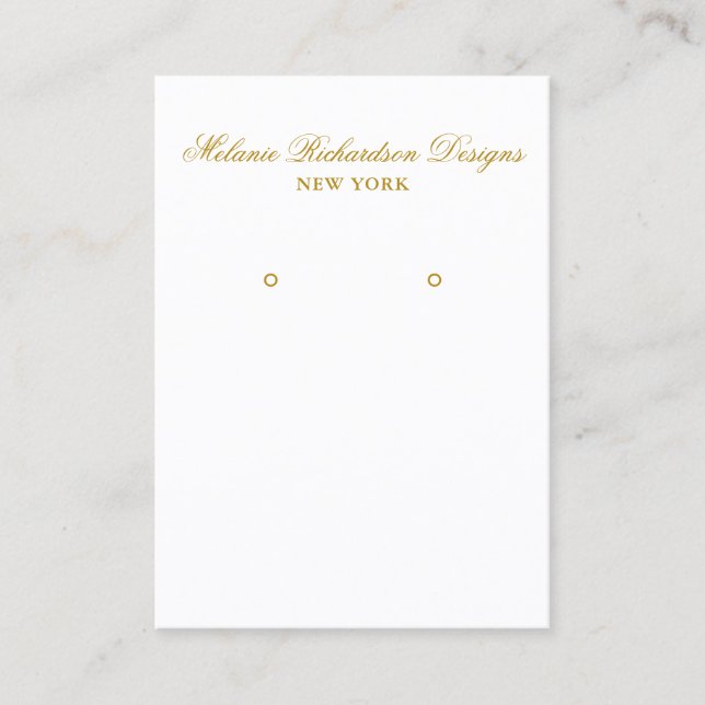 Elegante Gold Script Earring Display Card Visitenkarte (Vorderseite)