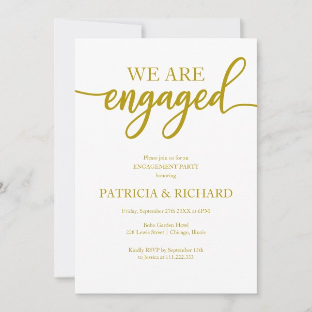 Elegante Gold-Script-Engagement-Partei Einladung (Vorderseite)