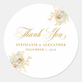Elegante Gold Script Floral Wedding Runder Aufkleber