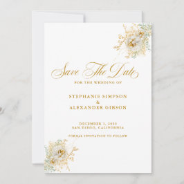 Elegante Gold Script Floral Wedding Save The Date