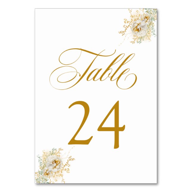 Elegante Gold Script Floral Wedding Tischnummer (Vorderseite)