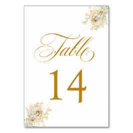 Elegante Gold Script Floral Wedding Tischnummer 14