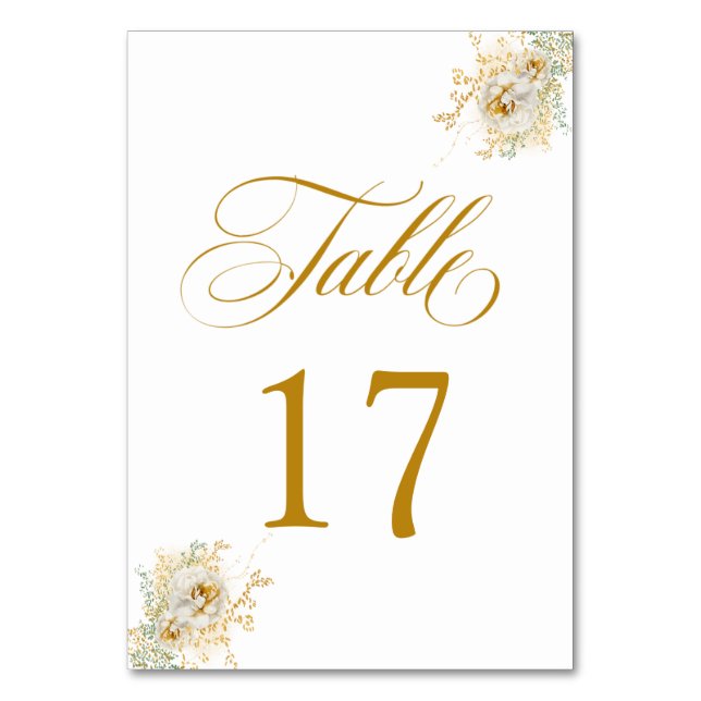 Elegante Gold Script Floral Wedding Tischnummer 17 (Vorderseite)