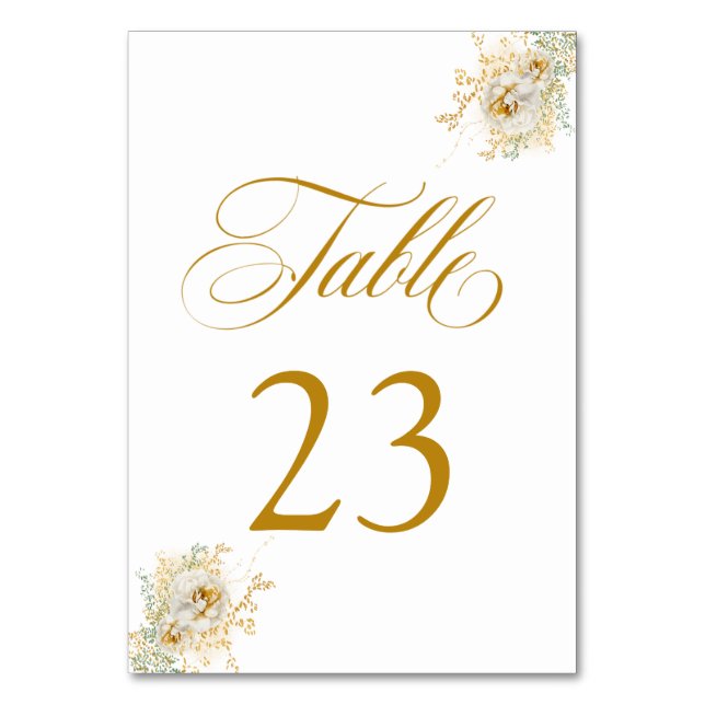 Elegante Gold Script Floral Wedding Tischnummer 23 (Vorderseite)