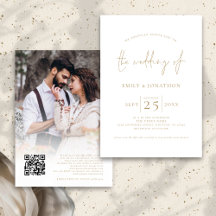 Elegante Gold Script Foto Overlay QR Code Hochzeit