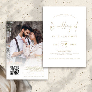 Elegante Gold Script Foto Overlay QR Code Hochzeit Einladung