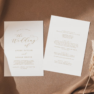 Elegante Gold Script Front Back Wedding Einladung