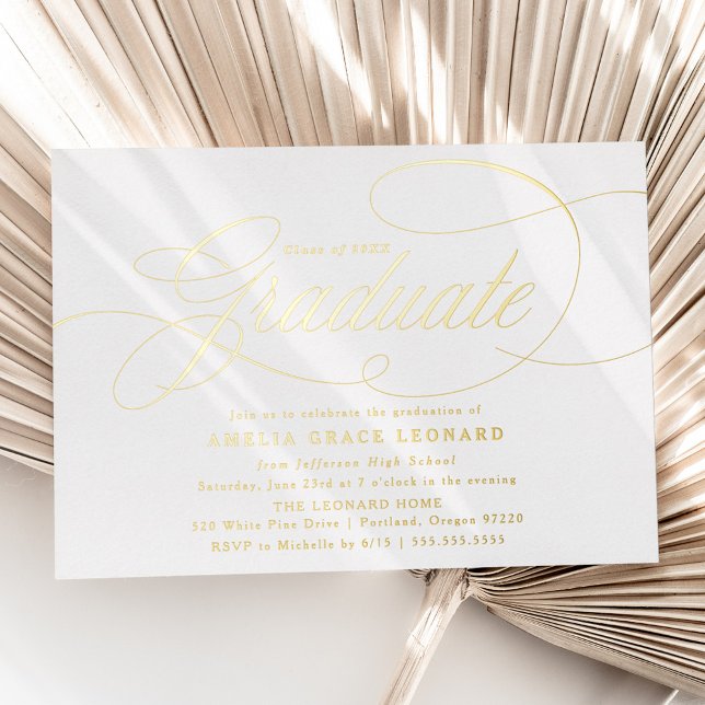 Elegante Gold Script Graduation Party Folieneinladung (Von Creator hochgeladen)