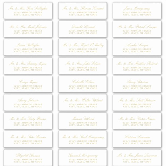 Elegante Gold Script Guest Address Labels (Vorderseite)