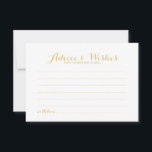 Elegante Gold Script Hochzeitsratgeber und Wunschk Hinweiskarte<br><div class="desc">Fügen Sie Ihrer Hochzeit eine persönliche Touch mit einer eleganten Hochzeitsberatung und Wunschkarte hinzu. Diese Ratenkarte bietet den Titel in modernem, elegantem Kalligraphie-Schriftart-Stil und Details in goldenen Sans Serif Schriftart Stil auf weißem Hintergrund. Ideal für Hochzeiten, Babydusche, Geburtstagsparty, Brautparty, Junggeselinnen-Abschied und alle besondere Anlässe. Bitte beachten Sie: Die Details der...</div>