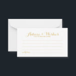 Elegante Gold Script Hochzeitsratgeber und Wunschk Hinweiskarte<br><div class="desc">Fügen Sie Ihrer Hochzeit eine persönliche Touch mit einer eleganten Hochzeitsberatung und Wunschkarte hinzu. Diese Ratenkarte ist mit dem Titel in modernem, elegantem Kalligraphie-Schriftart-Stil und den Details in goldenen, modernen Sans Serif-Schriftart-Stil auf weißem Hintergrund ausgestattet. Ideal für Hochzeiten, Babydusche, Geburtstagsparty, Brautparty, Junggeselinnen-Abschied und alle besondere Anlässe. Bitte beachten Sie: Die...</div>