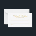 Elegante Gold Script Hochzeitsratgeber und Wunschk Hinweiskarte<br><div class="desc">Fügen Sie Ihrer Hochzeit eine persönliche Touch mit einer eleganten Hochzeitsberatung und Wunschkarte hinzu. Diese Ratenkarte ist mit dem Titel in modernem, elegantem Kalligraphie-Schriftart-Stil und den Details in goldenen, modernen Sans Serif-Schriftart-Stil auf weißem Hintergrund ausgestattet. Ideal für Hochzeiten, Babydusche, Geburtstagsparty, Brautparty, Junggeselinnen-Abschied und alle besondere Anlässe. Bitte beachten Sie: Die...</div>