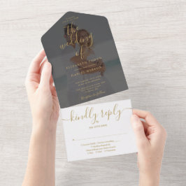 Elegante Gold Script Minimalistisches Foto Hochzei All In One Einladung
