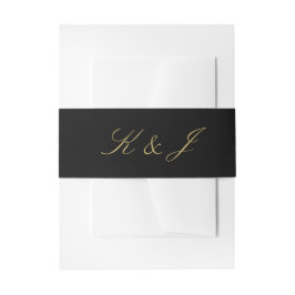 Elegante Gold Script Monogram Black Wedding Einladungsbanderole