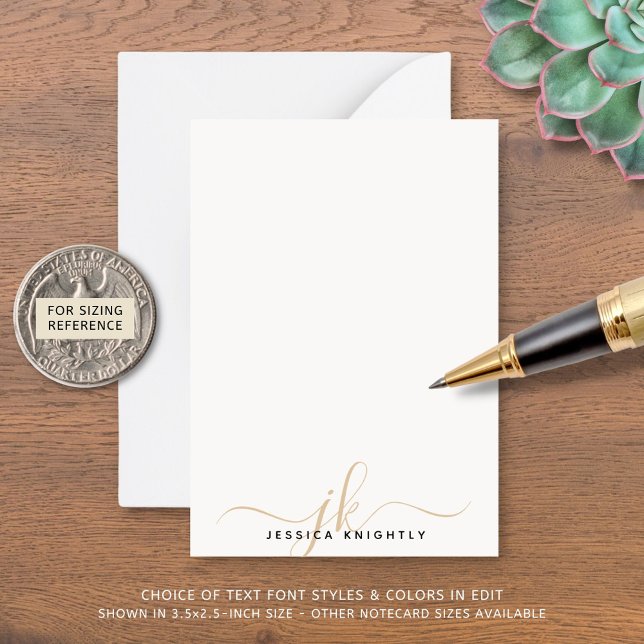 Elegante Gold Script Monogram Initials Minimalisti Mitteilungskarte (Von Creator hochgeladen)