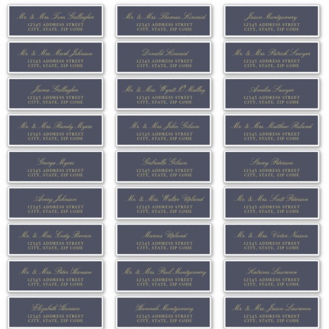Elegante Gold Script Navy Guest Address Labels (Vorderseite)