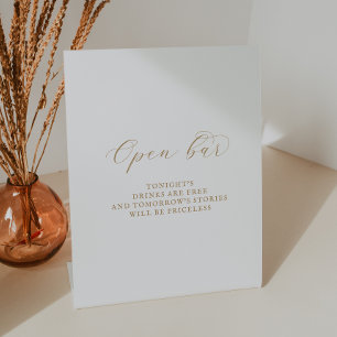 Elegante Gold Script Open Bar Sign Sockelschild