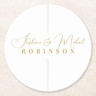 Elegante Gold Script Personalisiert Monogram Weddi Runder Pappuntersetzer