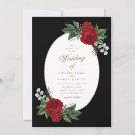 Elegante Gold Script Red Peonies Hochzeit Einladung