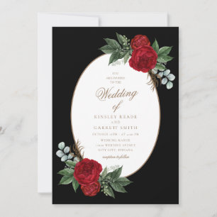 Elegante Gold Script Red Peonies Hochzeit Einladung