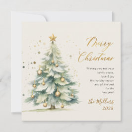 Elegante Gold Script Watercolor Weihnachtsbaum Feiertagskarte