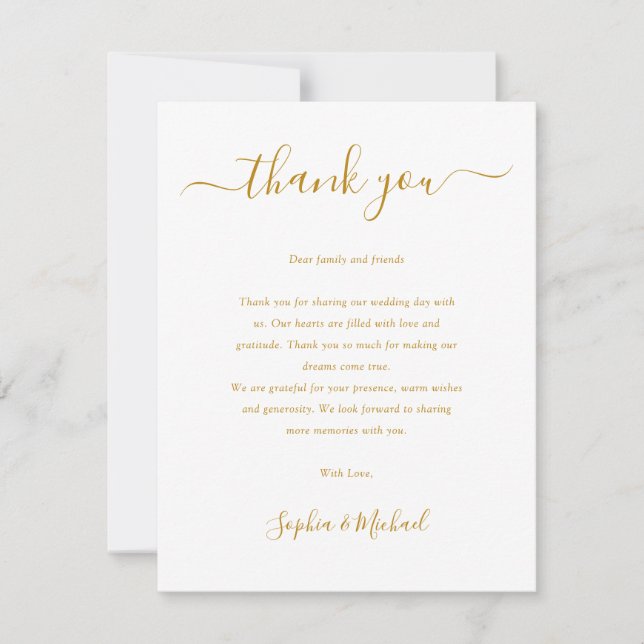 Elegante Gold Script Wedding Dankeskarte (Vorderseite)
