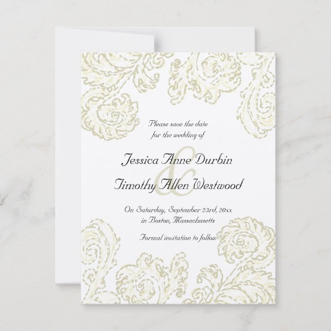 Elegante Gold Scrolls Hochzeitsszenarien speichern Save The Date (Vorderseite)