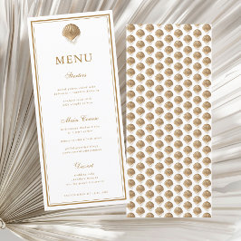 Elegante Gold Seashell Coastal Wedding Menu Card Menükarte
