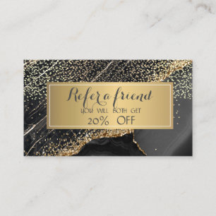 Elegante Gold Sequins, schwarze Marmorrahmen Empfehlungskarte