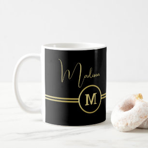 Elegante Gold-Signatur-Monogramm auf Schwarz Kaffeetasse