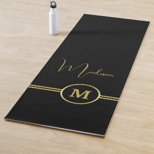 Elegante Gold-Signatur-Monogramm auf Schwarz Yogamatte