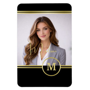 Elegante Gold-Signatur-Monogramm mit Foto Magnet