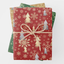 Elegante Gold & Silber Weihnachtsbaum Snowflakes Geschenkpapier Set