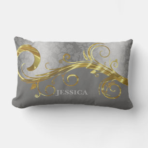 Elegante Gold & Silber Wirbel mit grauem Hintergru Lendenkissen