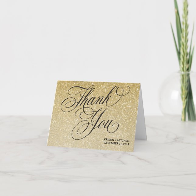Elegante Gold Silvester Wedding Dankeschön Card Dankeskarte (Vorderseite)