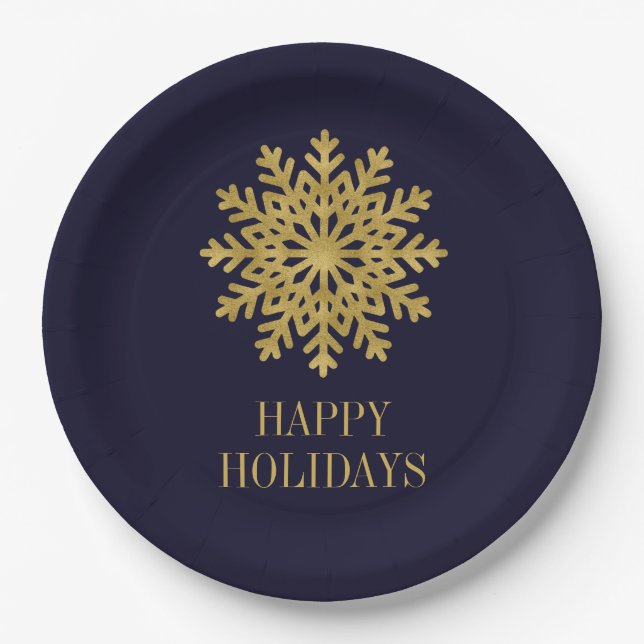 Elegante Gold Snowflake Holiday Paper Plate Pappteller (Vorderseite)
