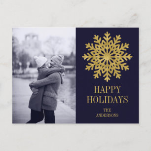 Elégante Gold Snowflake Holiday Photo Carte postal