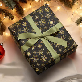 Elegante Gold Snowflake Schwarzer Hintergrund Weih Geschenkpapier