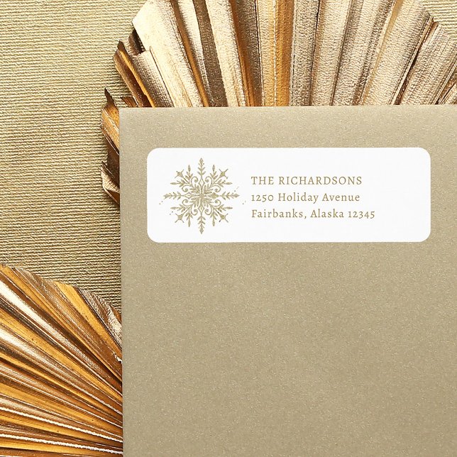 Elegante Gold Snowflake | Weihnachts-Rücksendeadre (An elegant Christmas return address label, with a festive gold snowflake)