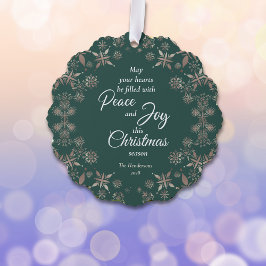 Elegante Gold Snowflakes Peace Joy Green Ornament Karte