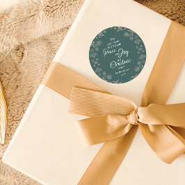 Elegante Gold Snowflakes Peace Joy Green Runder Aufkleber