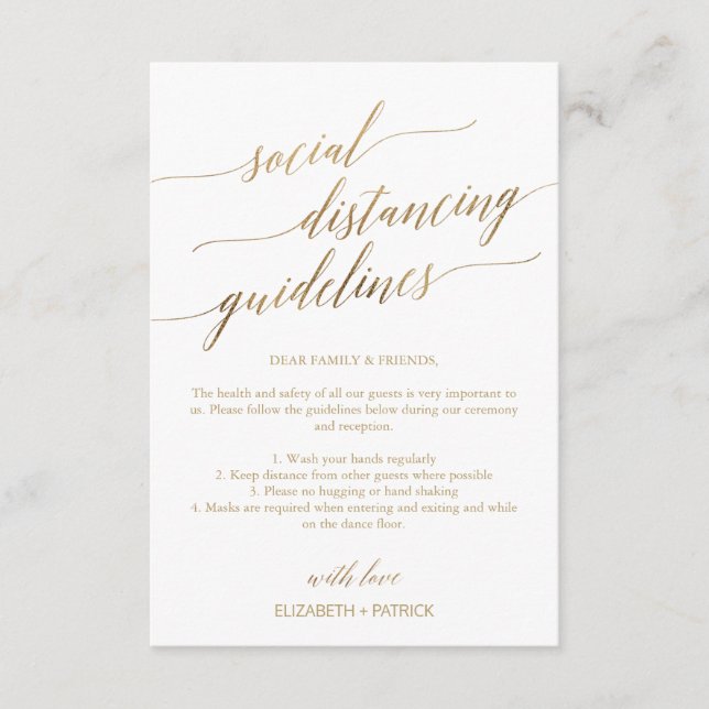 Elegante Gold Social Distancing Guidelines Wedding Begleitkarte (Vorderseite)