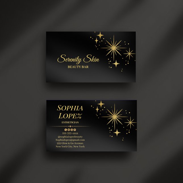 Elegante Gold Sparkle Esthetician Business Card Visitenkarte (Von Creator hochgeladen)