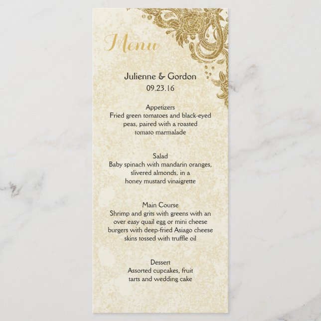 Elégante Gold Sparkle Rose Ivory Cartes de menu (Devant)