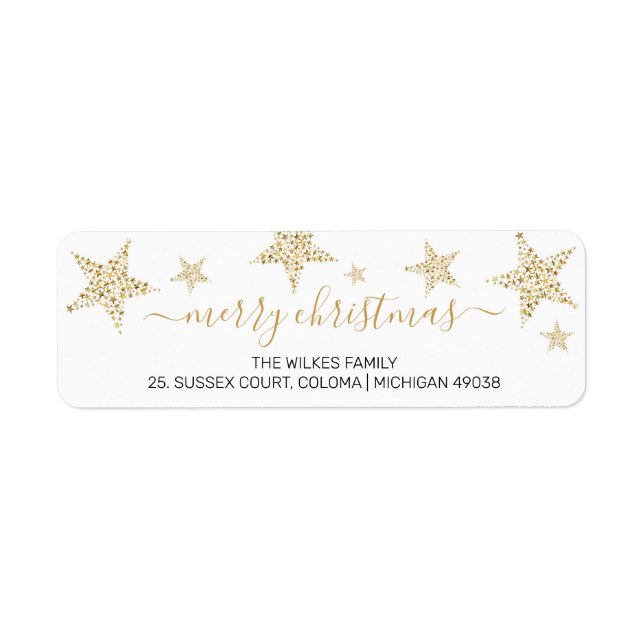 Elegante Gold Star Weihnachts-Rücksendeadresse (Vorne)