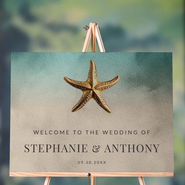Elegante Gold Starfish Beach Hochzeit Acrylschild (Neutral)