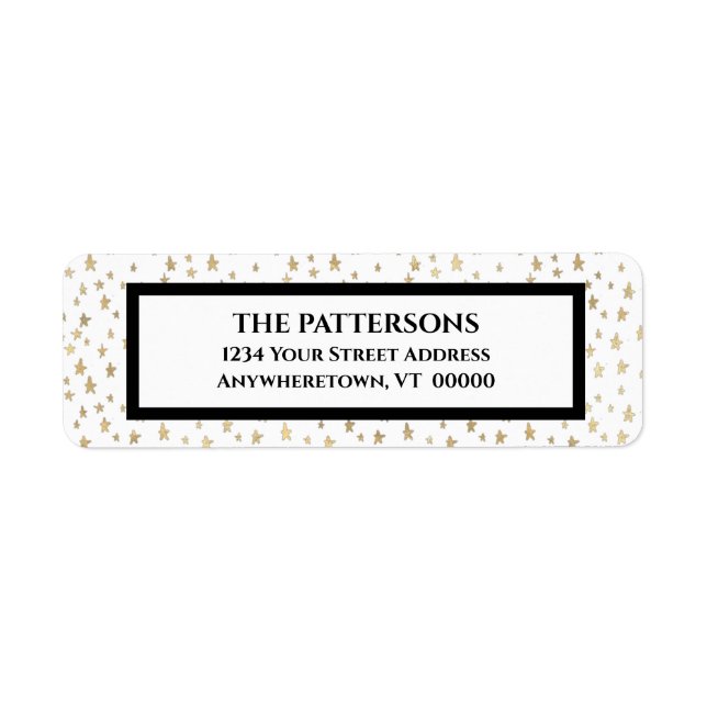Elegante Gold Stars Black Border Rücksendeadresse (Vorne)