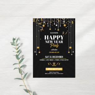 Élégante Gold Stars Invitation du Nouvel An