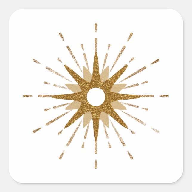 Elegante Gold-Sternexplosion Quadratischer Aufkleber (Vorderseite)
